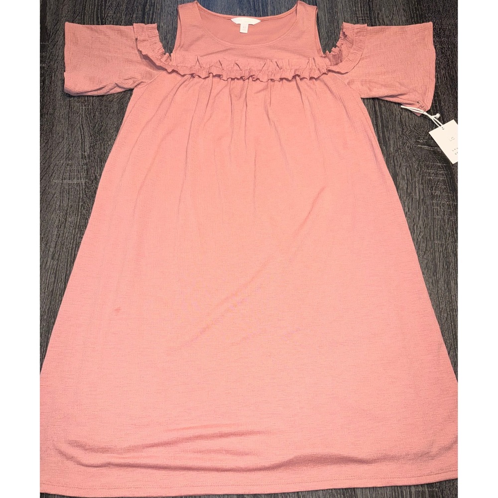 LC‎ Lauren Conrad Womens Cold Shoulder Ruffle Dress Ash Rose Pink Boho XS NWT